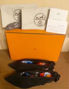 定価12万円→半額 エルメスHERMES 「エヴァ」バレエシューズ 黒