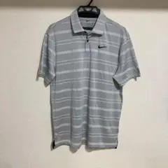 Nike DRI-FIT グレー ストライプ ポロシャツ M
