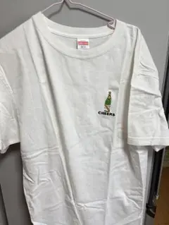 CHEERS シャンパンボトル刺繍 Tシャツ ホワイト