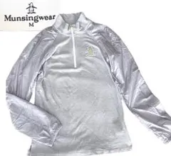 Munsingwear 長袖 トップス ハーフジップ 千鳥格子 ワッペン グレー