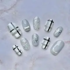 【現品のみSALE】チェックネイルチップ 夏ネイルチップ 浴衣ネイルチップ
