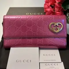 新品同様‼️ グッチ GUCCI 財布 長財布 シマレザー ラブリーハート