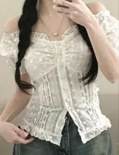 shein オフショルダー ブラウス 白 ホワイト