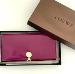 LOEWE ロエベ 長財布 二つ折り パープル エナメルレザー ホックサイフ 紫