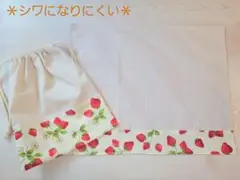◇匿名配送◇シワになりにくい　いちご柄リバーシブルランチョンマット&巾着袋