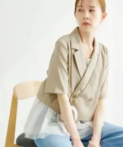 ロペピクニック 麻調シアークロップドジャケット ベージュ