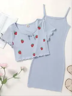 イチゴ柄トップス＆スリップドレスセット 160cm