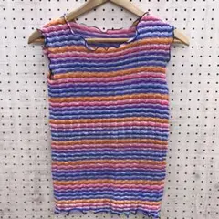 レトロ ガーリー 古着 シュリンク シワ加工 マルチ ボーダー タンクトップ