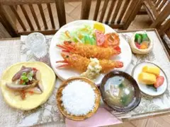 ミニチュアフード　ジャンボ海老フライ　定食セット