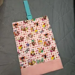 ハンドメイド　シューズ袋　ピンク　動物柄×リボン　可愛い