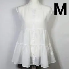 ✨極美品✨ ティアード シアー ブラウス ノースリーブ ホワイト Ｍ