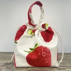 保冷巾着バッグ　いちご柄　ハンドメイド