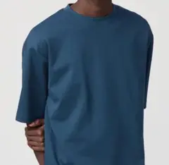 エアリズムコットンオーバーサイズTシャツ/5分袖　ブルー