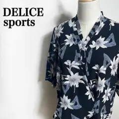 デリススポーツ◎浴衣風 花柄 カシュクールブラウス ネイビー 和風 春夏