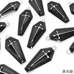 c1764 黒い十字架エナメルチャーム シルバー 4個【ハロウィン】