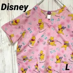 ★美品★ディズニー　プーさん　半袖シャツ　ピンク　スクラブ　Ｌサイズ　ゆるタボ