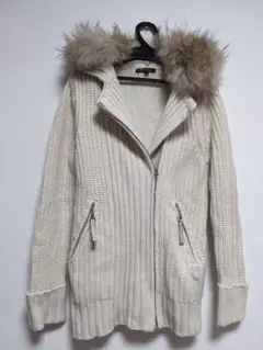 美品 23区 ラクーンファーつき ニットジャケット ライダース カーディガン
