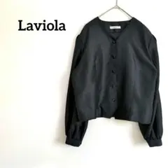 ラヴィオラ ブラウス ノーカラージャケット 黒 Vネック
