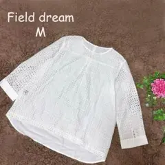 3606 field dream【M】透かし編み 五分袖ブラウス　洗える　風通し