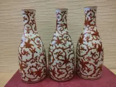 古九谷 赤絵 紅葉図 徳利 三品