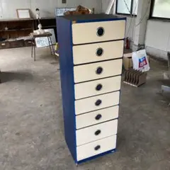 引き取り限定 昭和レトロ 青 8段 スリムチェスト ポップ 高さ134cm