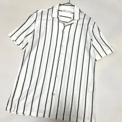 【美品】ZARA リネン 混ストライプ 半袖シャツ S