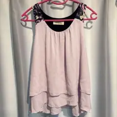 bonicadotフレアカットソー　ノースリーブ　ピンク　ネイビー