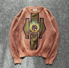 90s vintage 短丈　ニット　セーター　刺繍　ウール　薄手　アメカジ