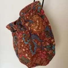 巾着バッグ バティックプリント柄 アジア キルティング袋