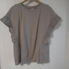 ブラウン レース袖 ノースリーブTシャツ LLサイズ