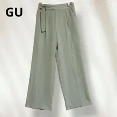 GU ジーユー ベルトタックストレートパンツ スラックス M グリーン 1804