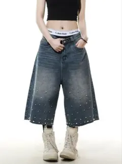High Street Studs Denim Half Pants eluva