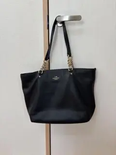 COACHブラックトートバッグ レザー チェーン
