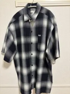 CALTOP オンブレ チェック シャツ 半袖 2XL ネイビー/ホワイト
