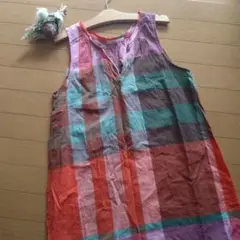 ナップバーム　未使用　ワンピース　チェック　オレンジ　綿100 F