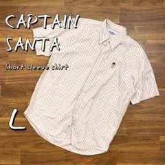 Captain Santaキャプテンサンタ日本製 ロゴ刺繍ストライプ半袖シャツＬ