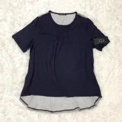 新品▲ベルチュベリィ▲カットソー 薄手 シフォン ストライプ ネイビーM〜L