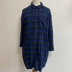 グローバルワーク 青と黒のチェック柄長袖シャツ　ネルシャツ　シャツワンピ　M