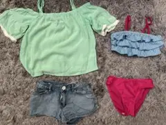 キッズ水着セット（オフショルダー・ビキニ・ショートパンツ）女の子　140センチ