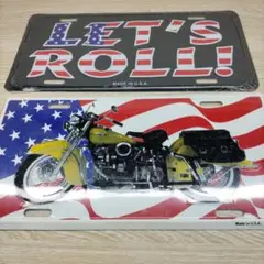 LET'S ROLL! アメリカ国旗 バイク ライセンスプレート