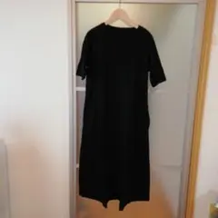 無印良品　細番手二重編五分袖ワンピース　黒　XS～S
