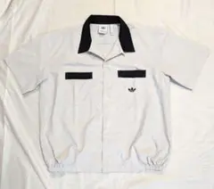 【adidas】希少00sトレフォイルロゴ刺繍オープンカラー半袖シャツ　グレー系