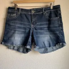 Ariya Jeans デニムショートパンツ ダークブルー フリンジ