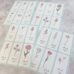 【24枚】サンキューシール　手書き　ボタニカルフラワー　ピンク系