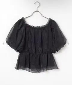 ブラック シースルー オフショルダー ブラウス