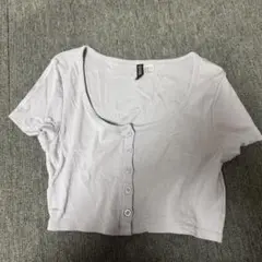 H&M 薄紫 ボタン付き 半袖Tシャツ