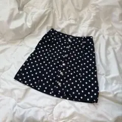 ネイビー 水玉 ボタン付きミニスカート