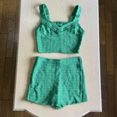 ZARA ツイードセットアップ グリーン S