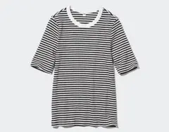 UNIQLO リブボーダークルーネック(5分袖)