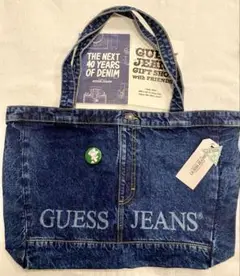 GUESS JEANS ゲス　限定 オリジナル デニム トートバッグ　バッジ付き
